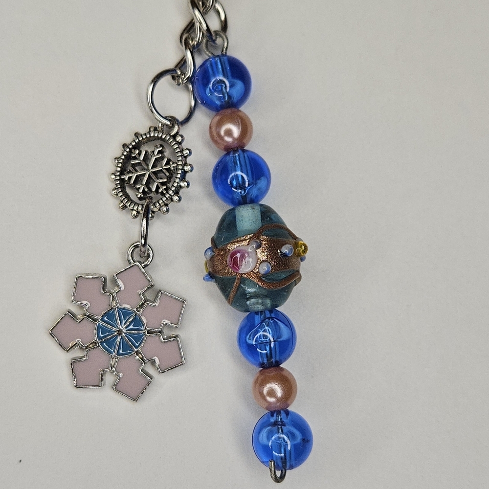 Pink/Blue Double Snowflake And Beaded Keychain Handmade